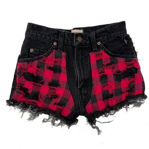 Furst of a Kind Distressed Plaid Flannel Cut Off Jean Shorts Womens 26